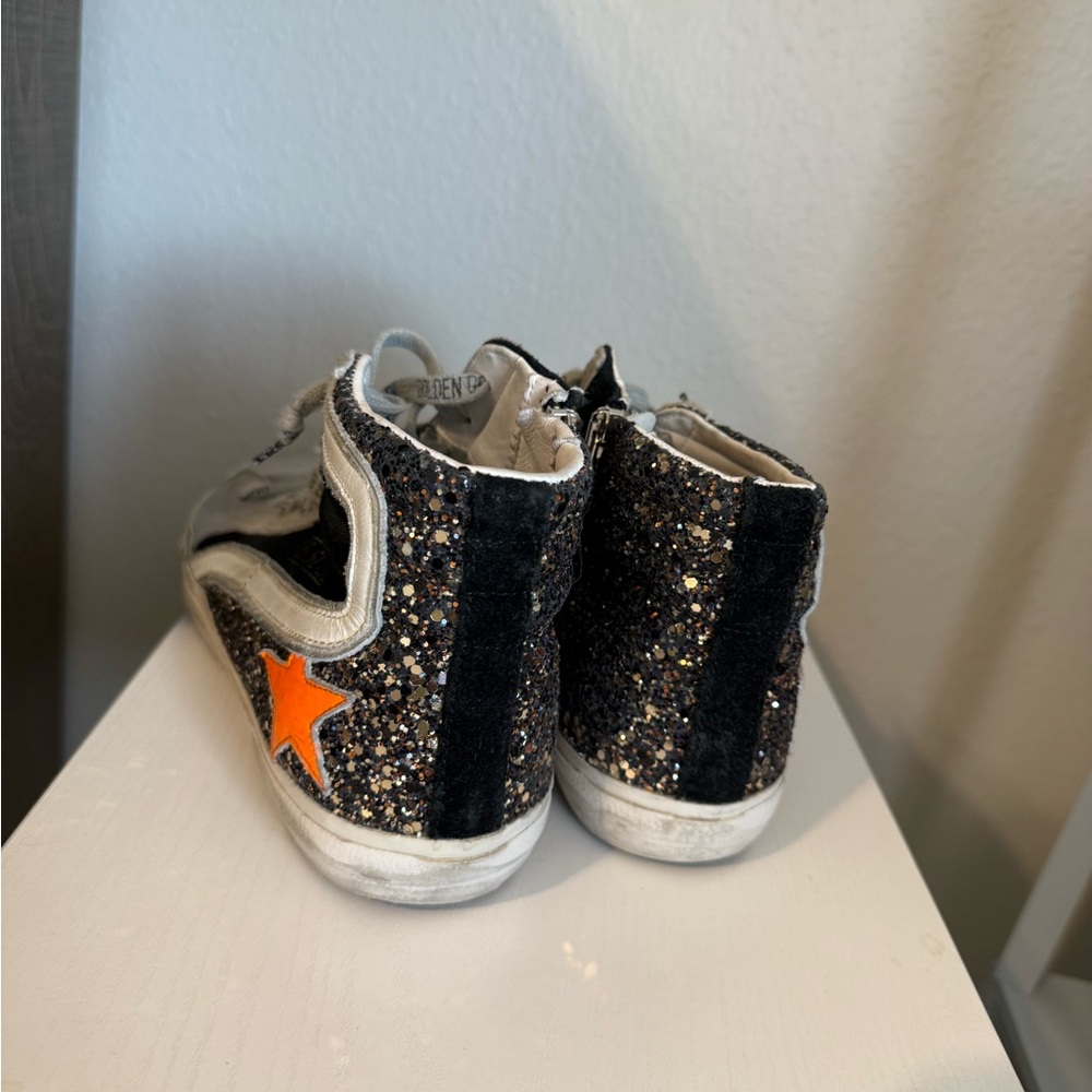 Golden Goose Glitter High Top Sneaker with Orange Star - Picture 3 of 5